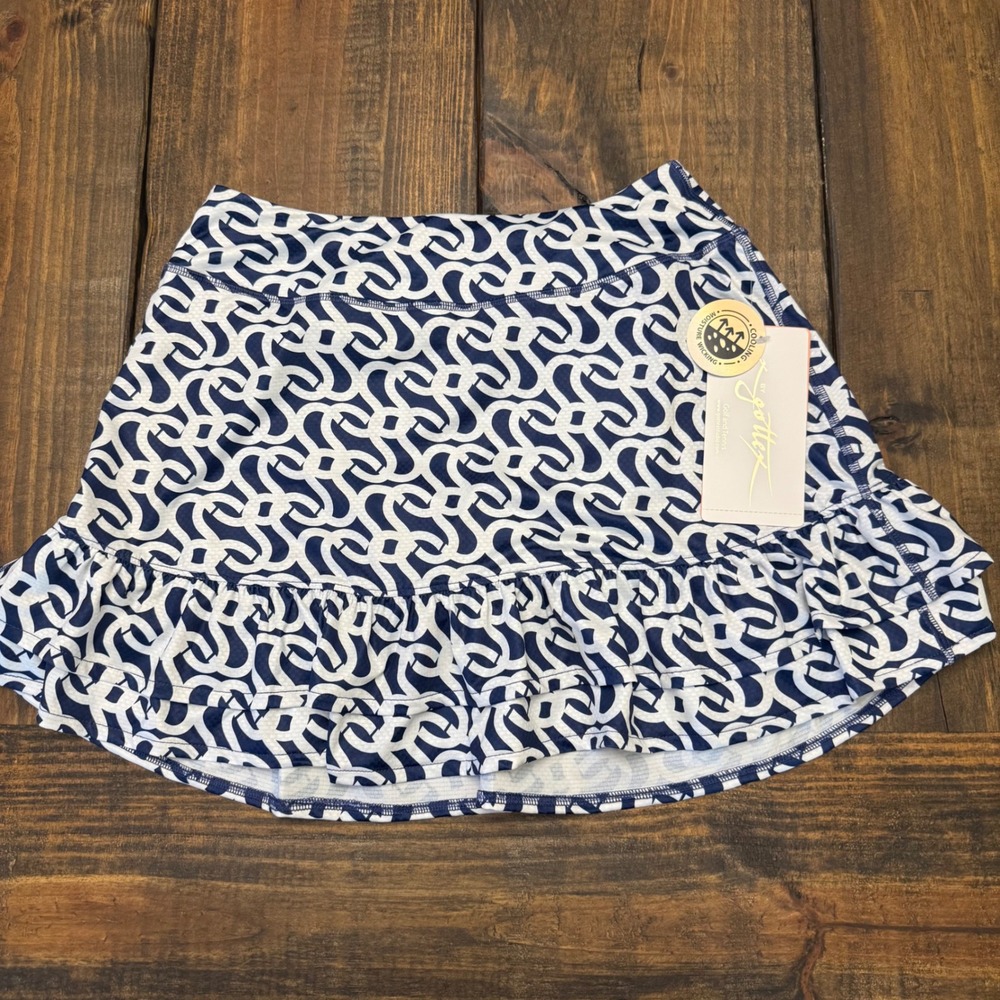 Gottex Golf Skort Ruffle Hem Moisture Wicking Athletic Skirt Navy Wave Geo M‎